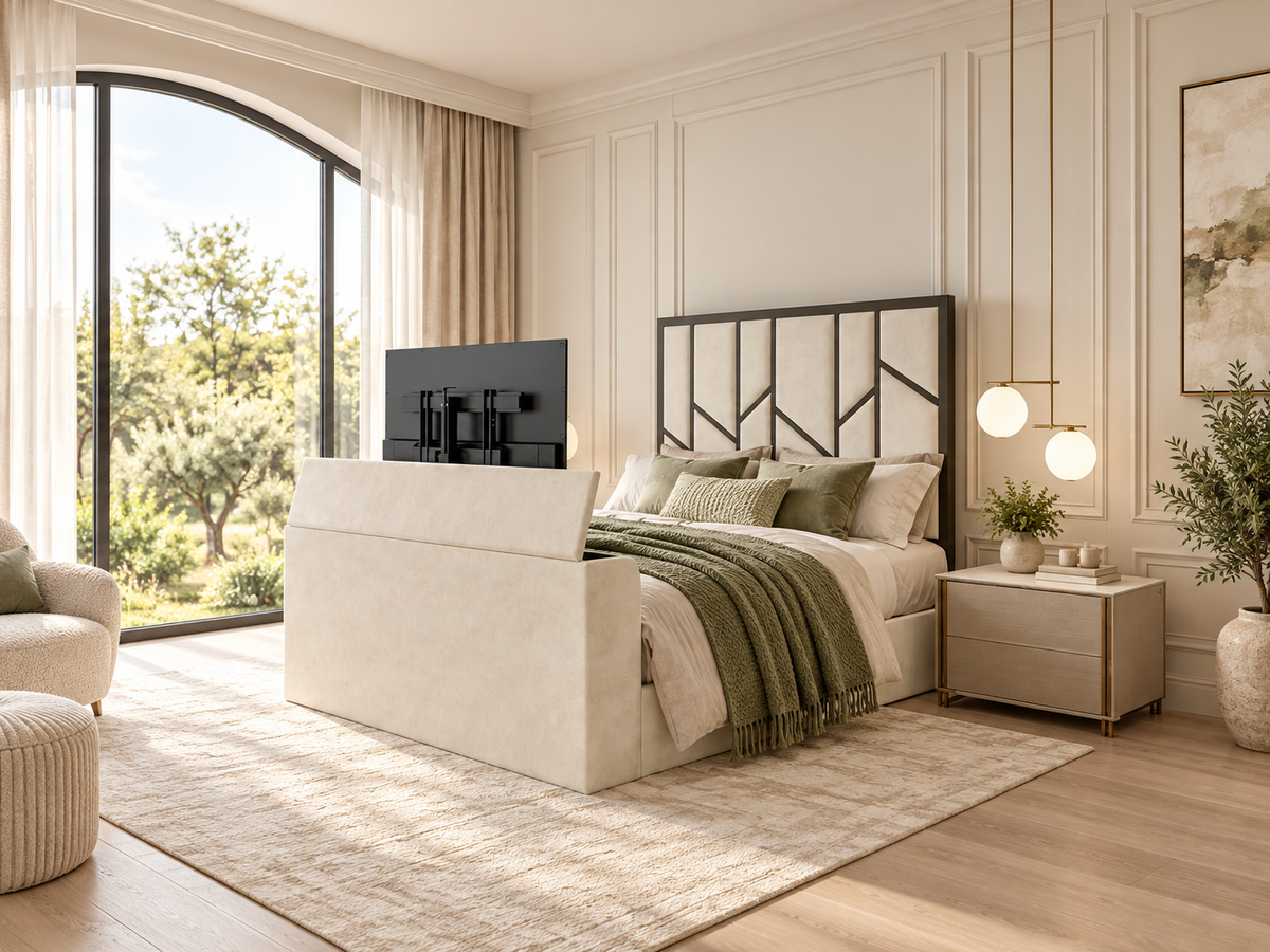 Amaryn Polished Metal TV Bed Frame