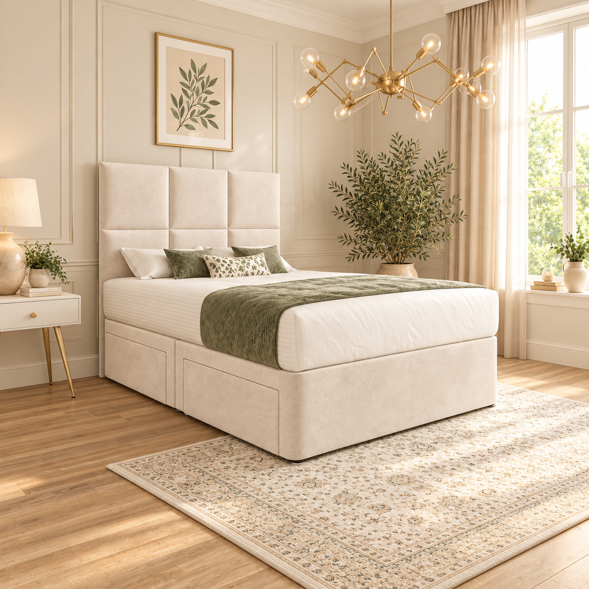 Camea Cube Headboard Divan Bed with Storage