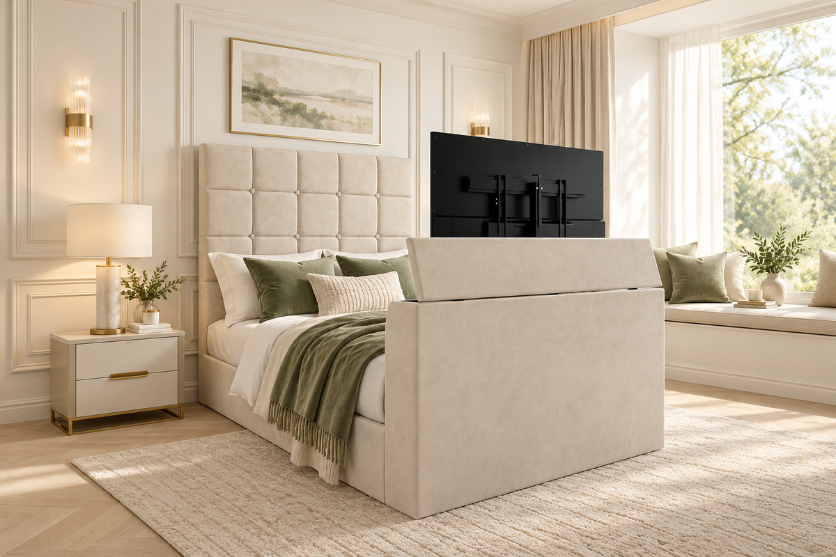 Daniel Panelled Upholstered TV Bed Frame