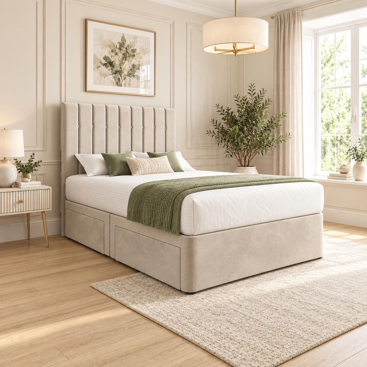 Jovahn Linear Headboard Divan Bed with Storage