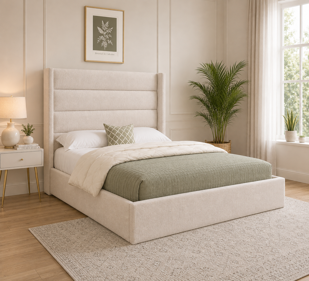 Martinez Fluted Winged Upholstered Bed Frame