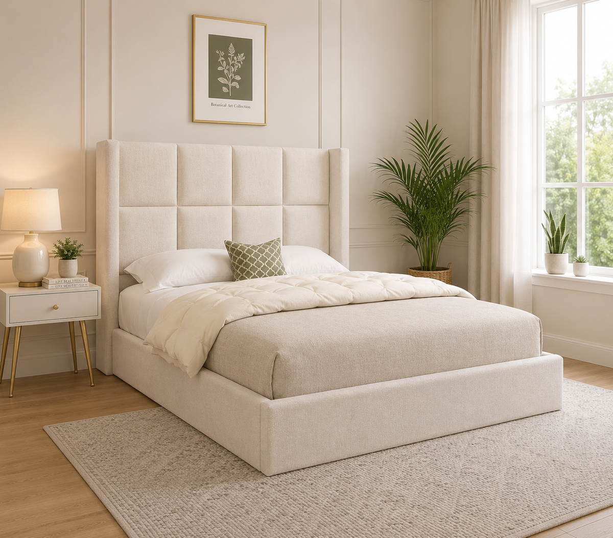 Monarch Cube Winged Upholstered Bed Frame