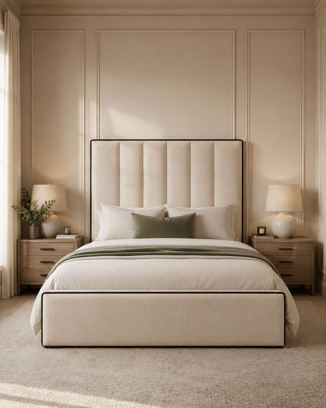 Serene Piped Panel Upholstered Bed Frame