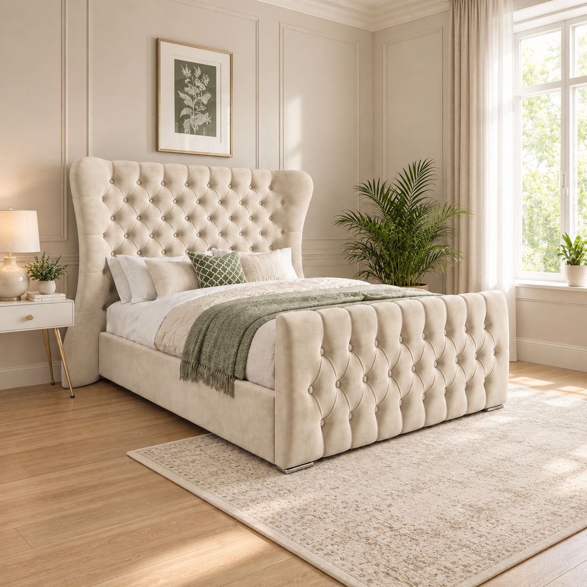 Suhavi Straight Winged Chesterfield Upholstered Bed Frame