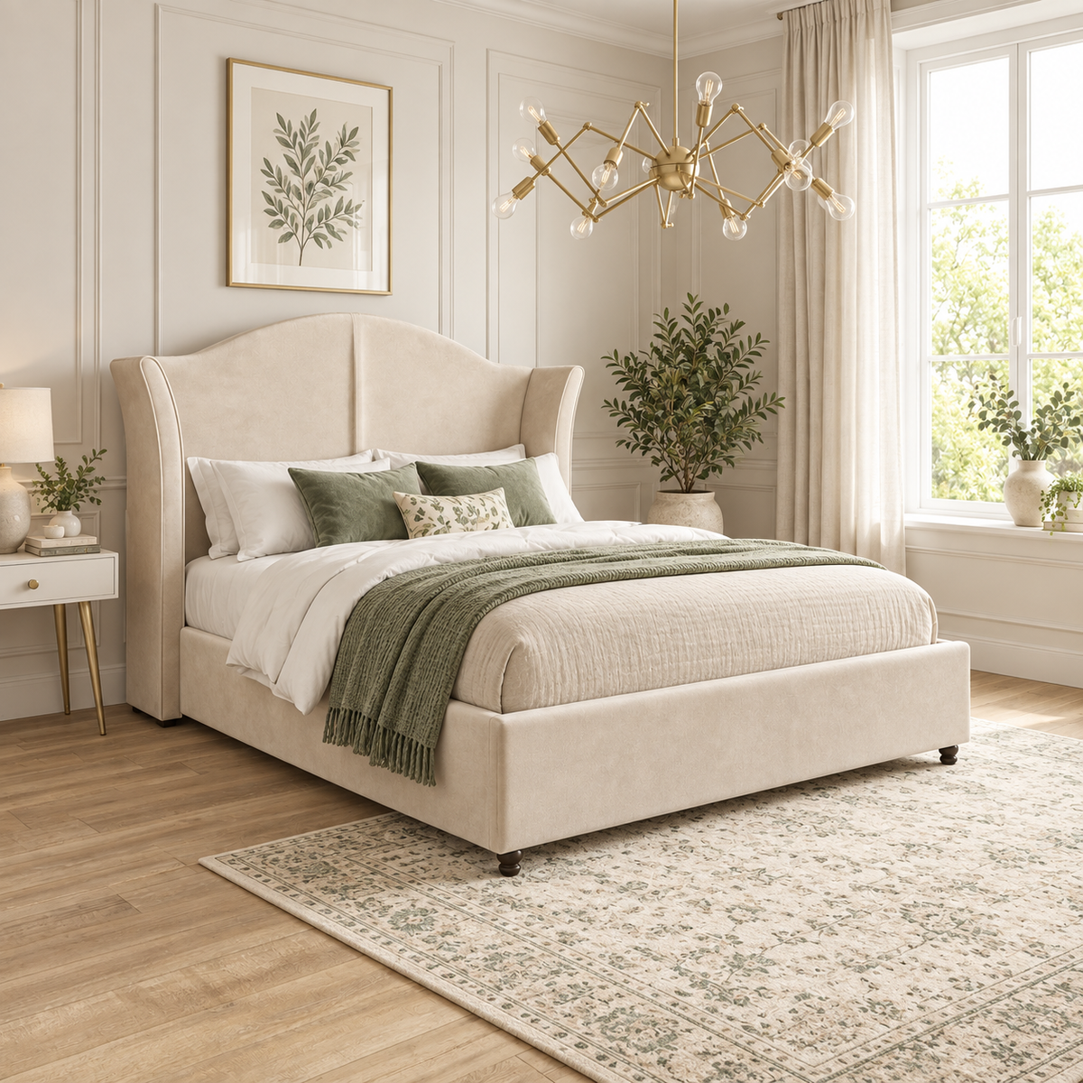 Tomey Piped Winged Upholstered Bed Frame