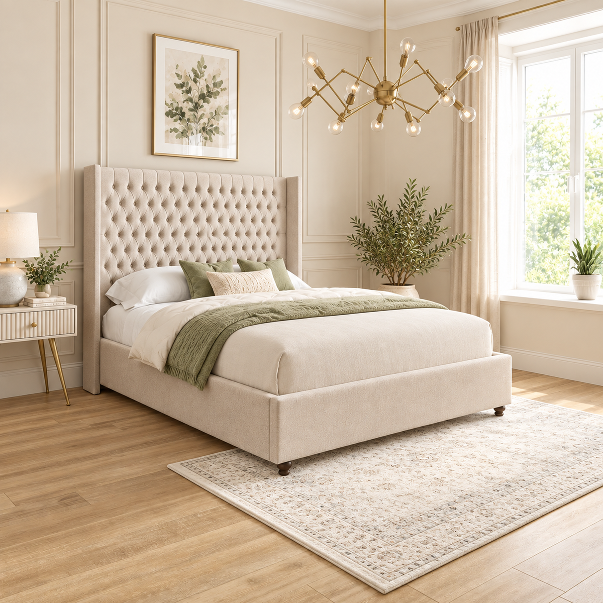 Vivian Tall Winged Upholstered Bed Frame